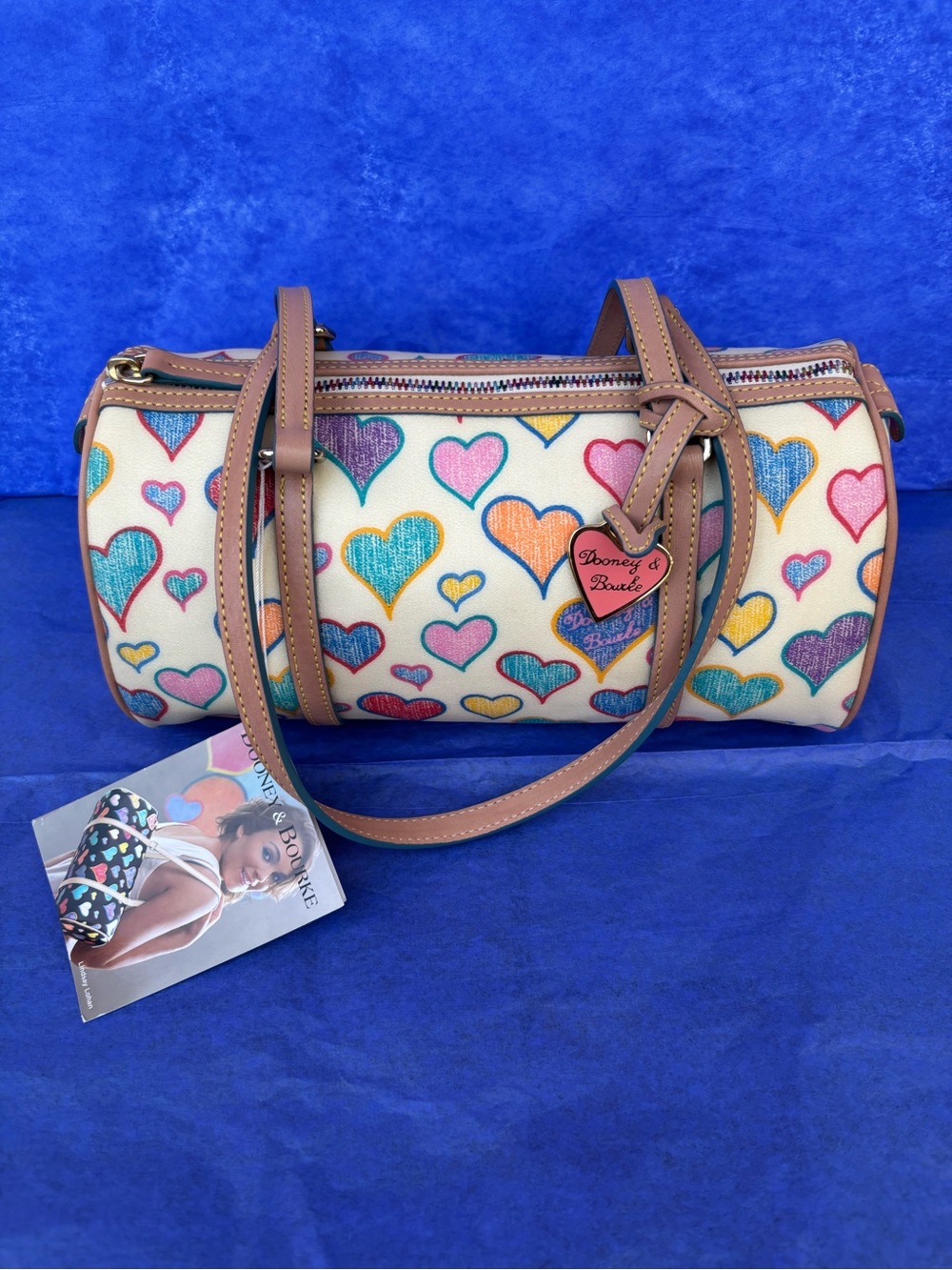 Y2K Dooney & Bourke “IT” Bag Barrel Satchel Crayon 🖍️ Hearts💜 NWT